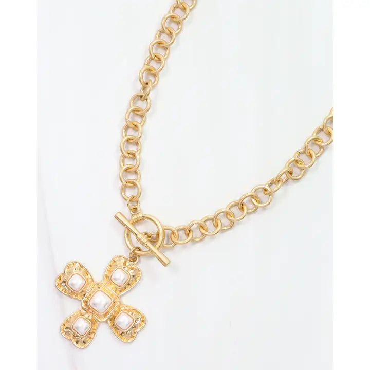 Palazzo Pearl & Gold Cross Necklace