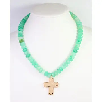 Spezia Beaded Hammered Cross Necklace