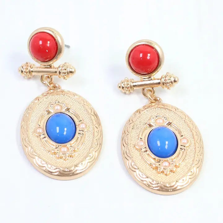 Beyan Oval Drop Earring Red/Blue