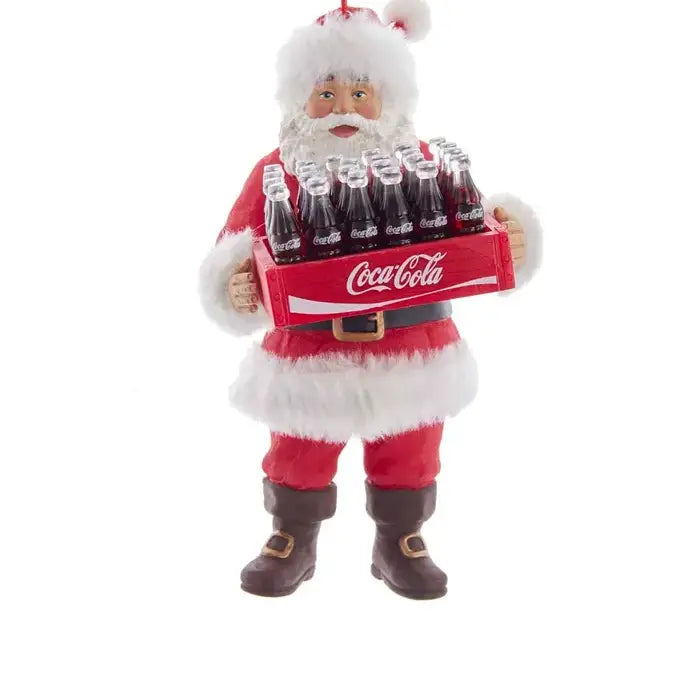 Santa Holding Case of Coke Ornament