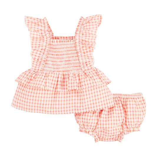 Check Smocked Pinafore Set
