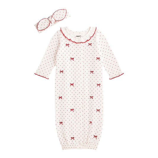 Bow Embroidery Gown with Headband