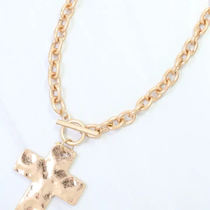 Celeste Hammered Cross Toggle Necklace