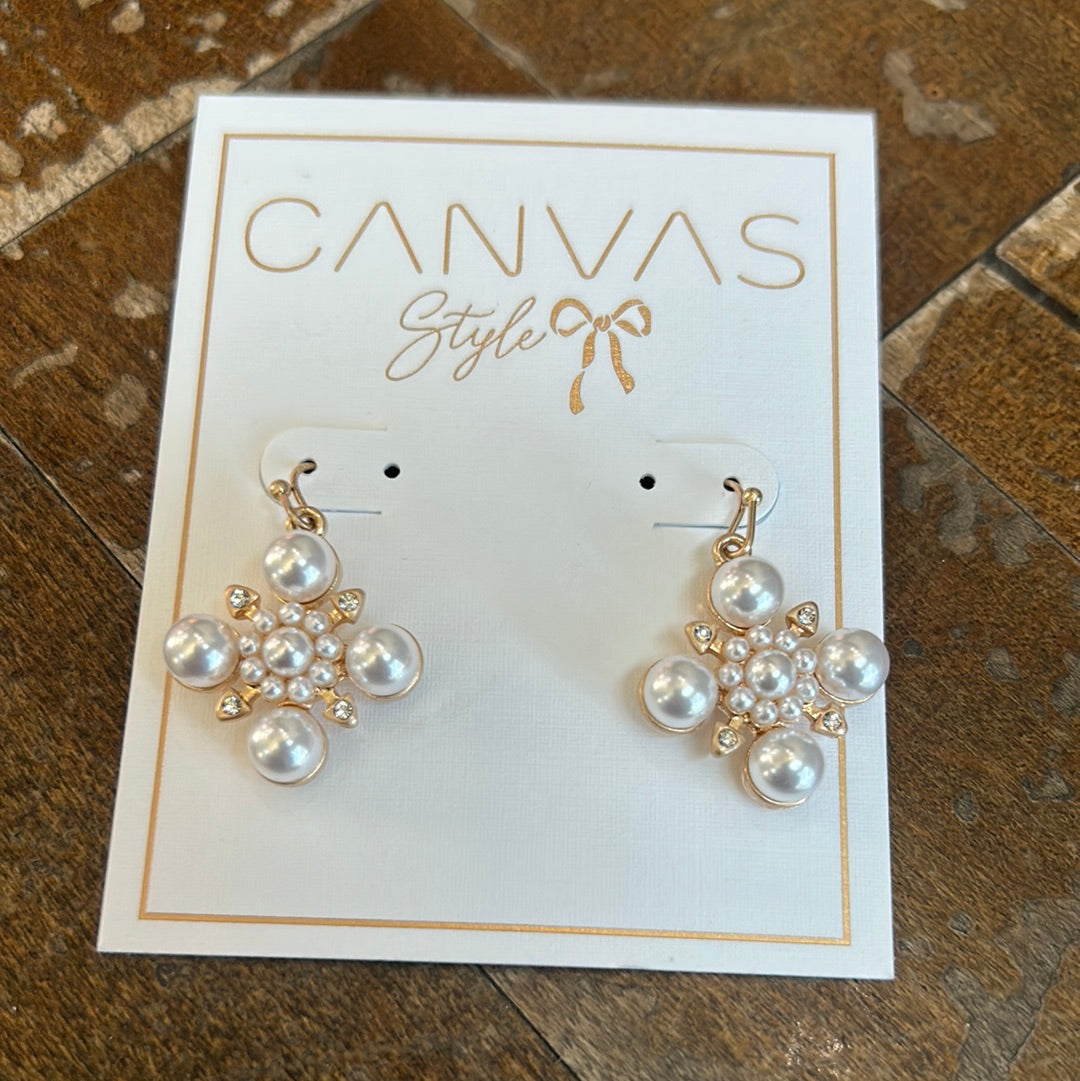 Canvas Style Dakota Pearl/Rhinestone Cross Earrings