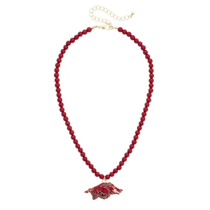 Arkansas Razorbacks Beaded Logo Pendant Necklace