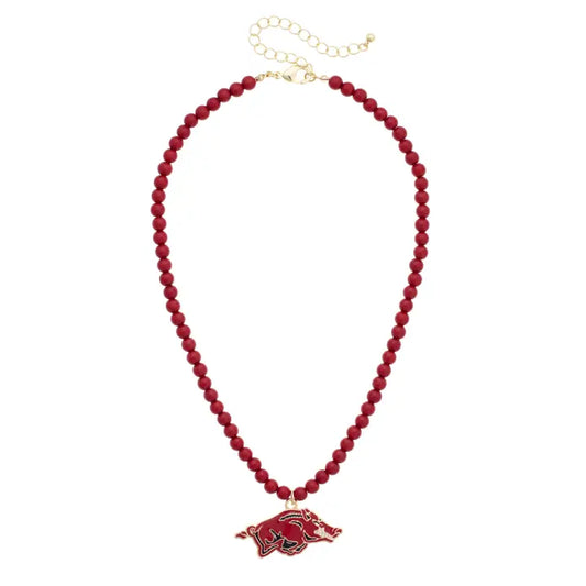 Arkansas Razorbacks Beaded Logo Pendant Necklace