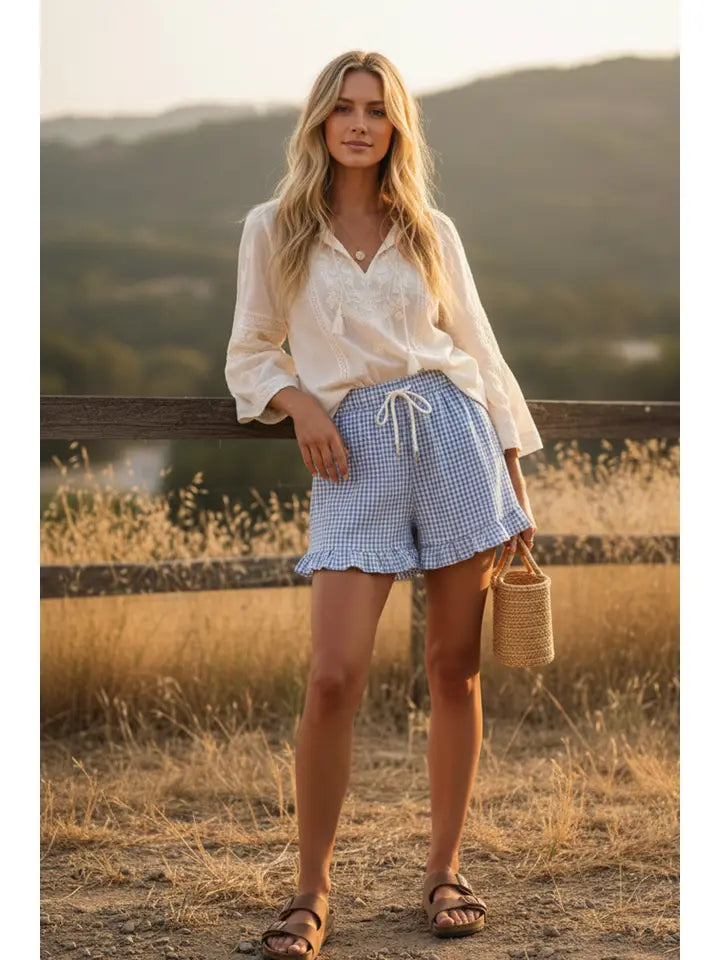 Checkered Ruffle Hem Shorts