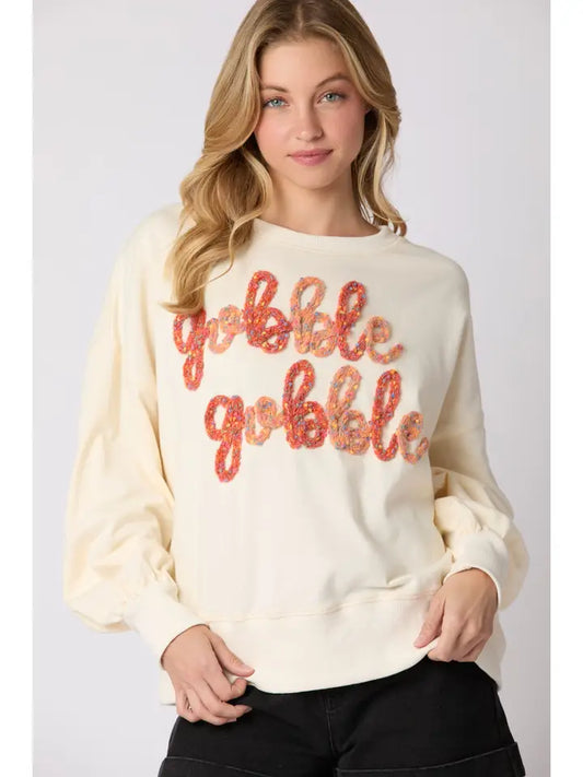 Gobble Gobble Embroidery Sweatshirt