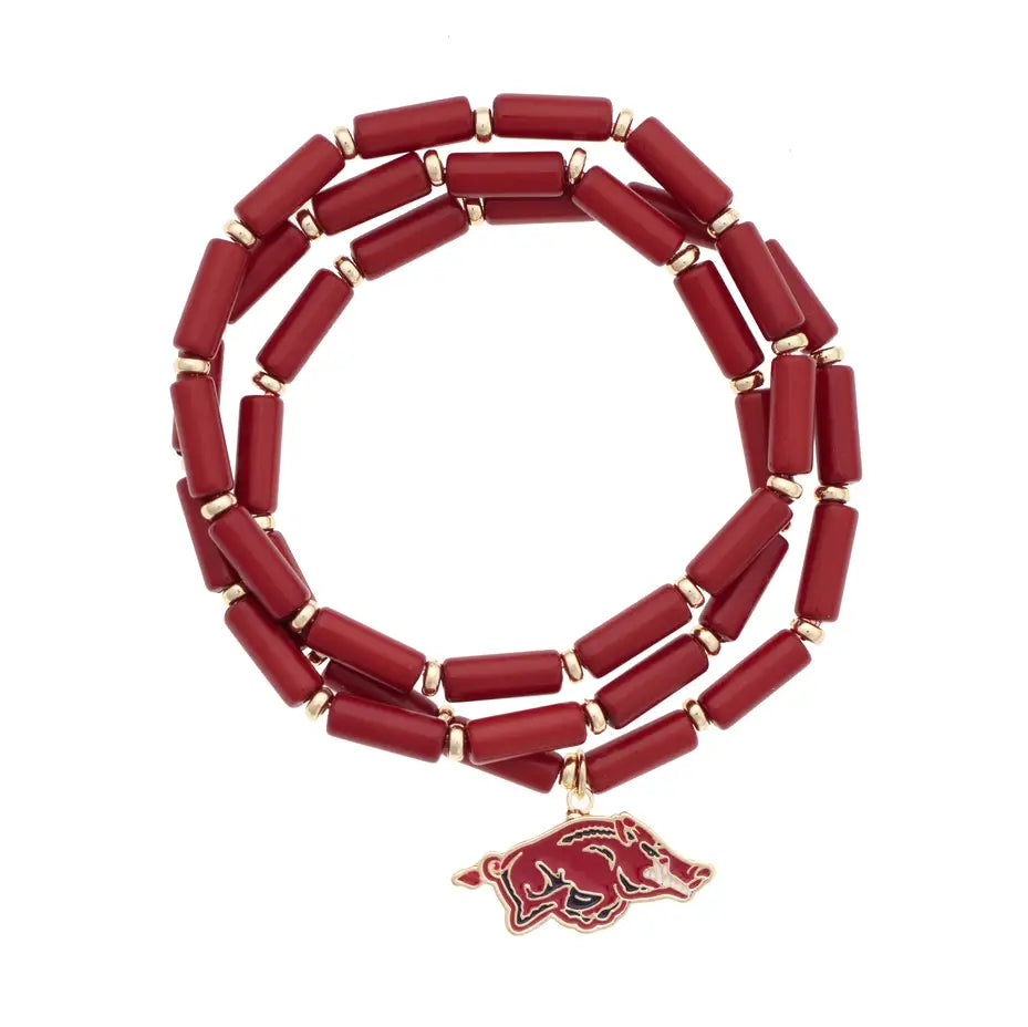 Arkansas Razorbacks Logo Beaded Bracelet Set