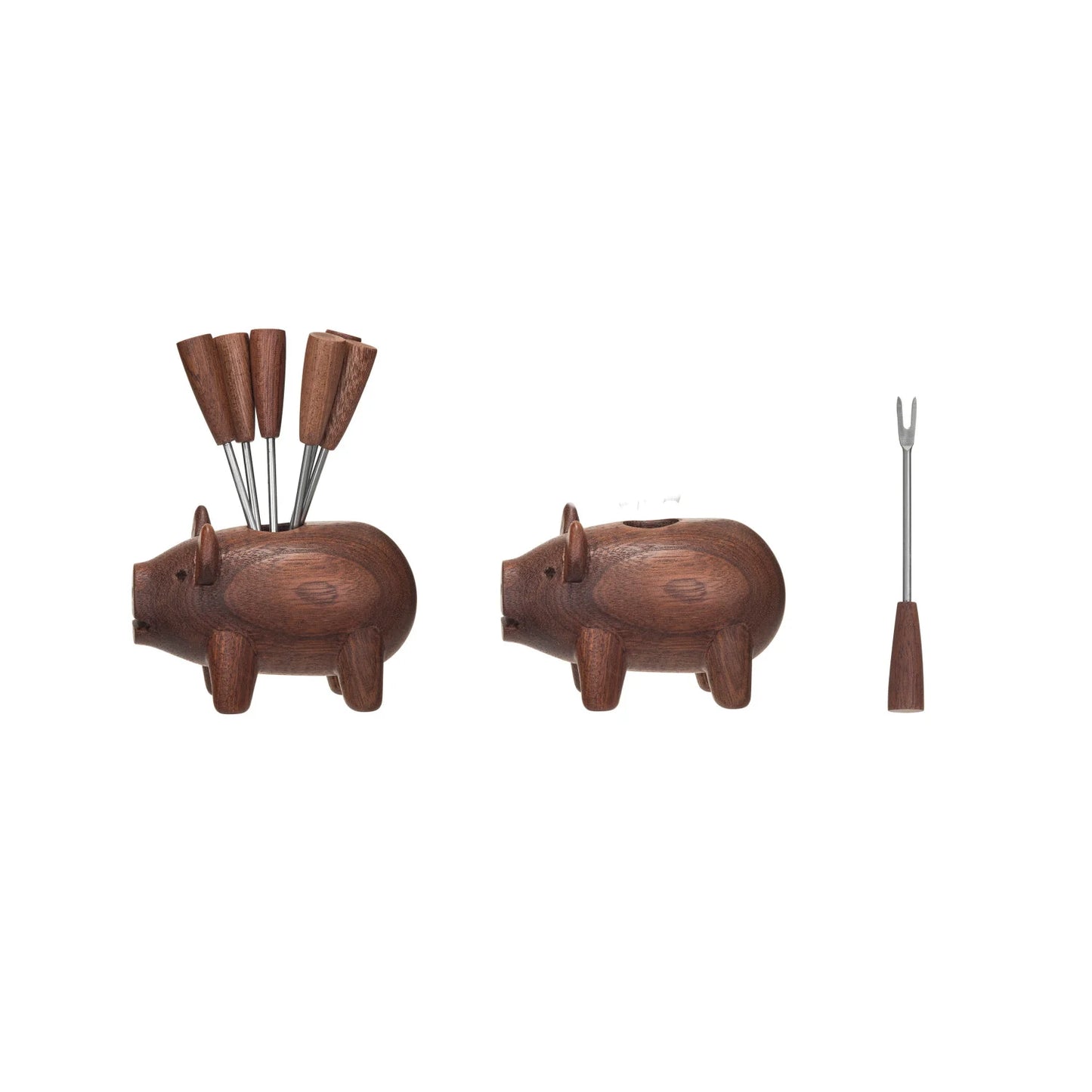 Wood Pig Jar w/ Forks